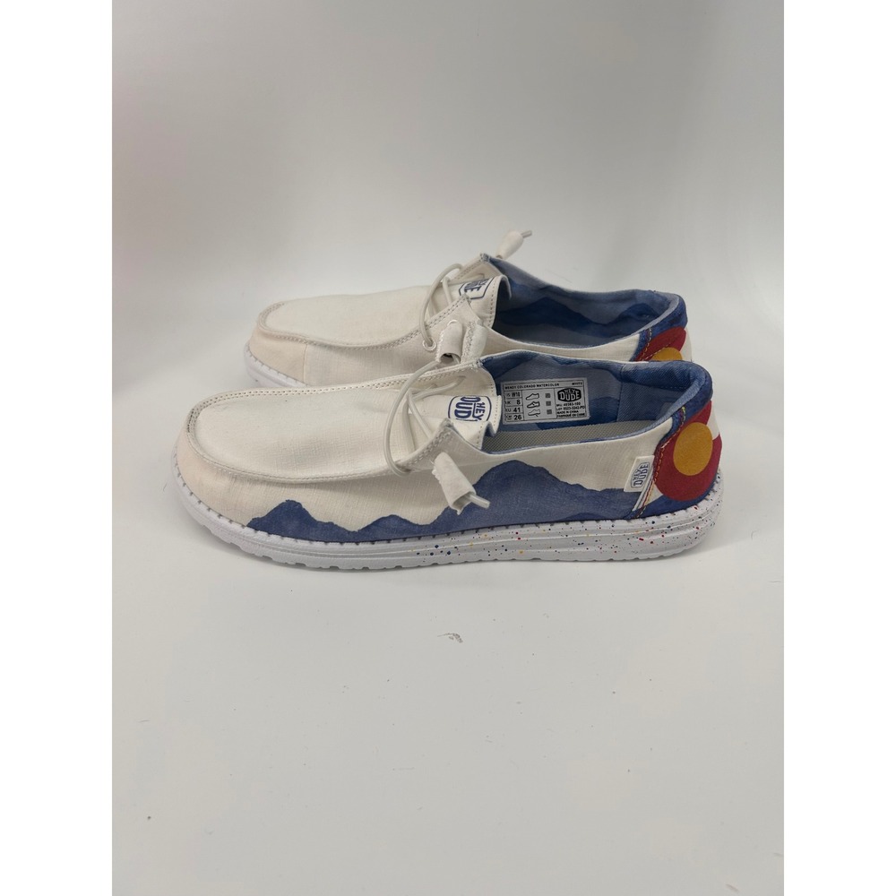 Hey Dude Wendy Colorado Watercolor White Canvas Slip On Loafers Women Size 10